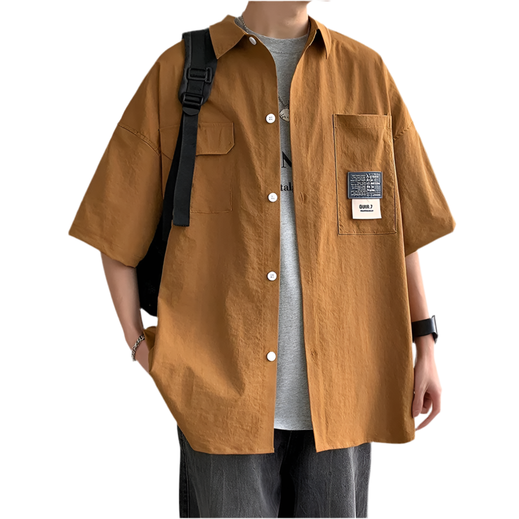 Chemises à manches courtes pour hommes pour l'été Chemises japonaises décontractées à col chemisier Chemises oversize à multiples poches de grande marque Chemises tendance pour hommes