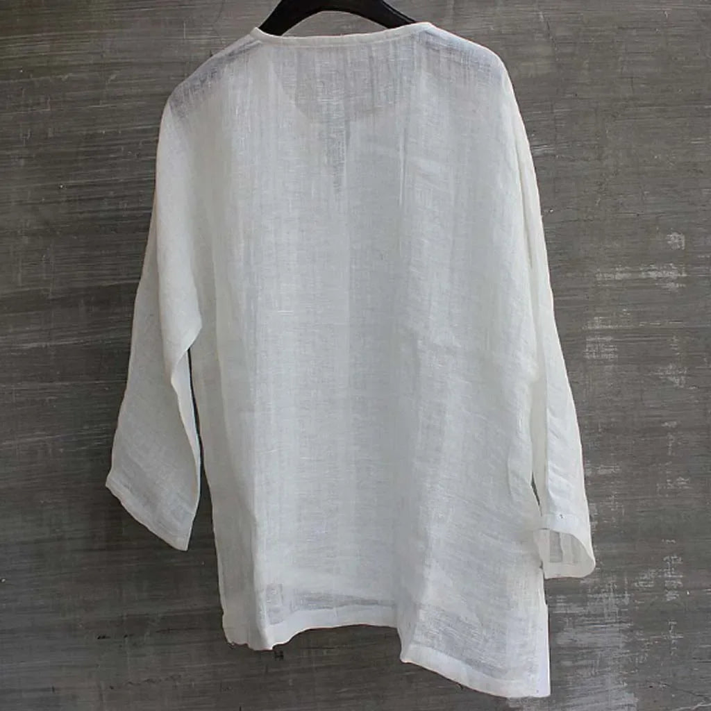 Nouvelle chemise en lin pour homme, coupe ample, respirante, couleur unie, manches longues, chemise hawaïenne décontractée.