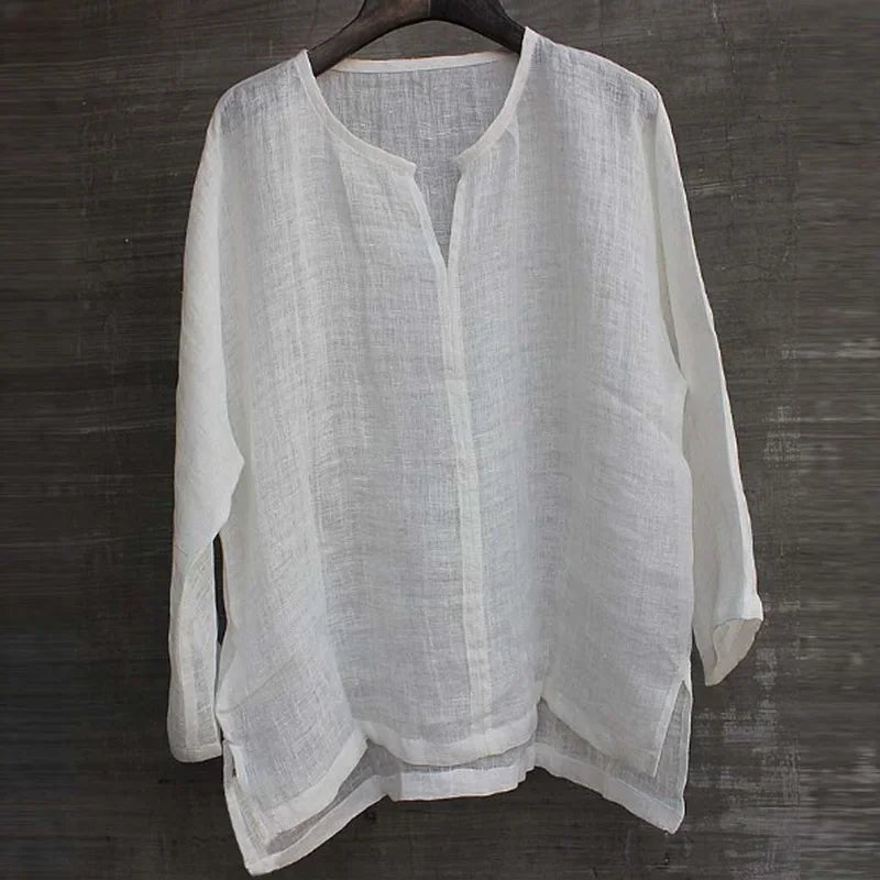 Nouvelle chemise en lin pour homme, coupe ample, respirante, couleur unie, manches longues, chemise hawaïenne décontractée.