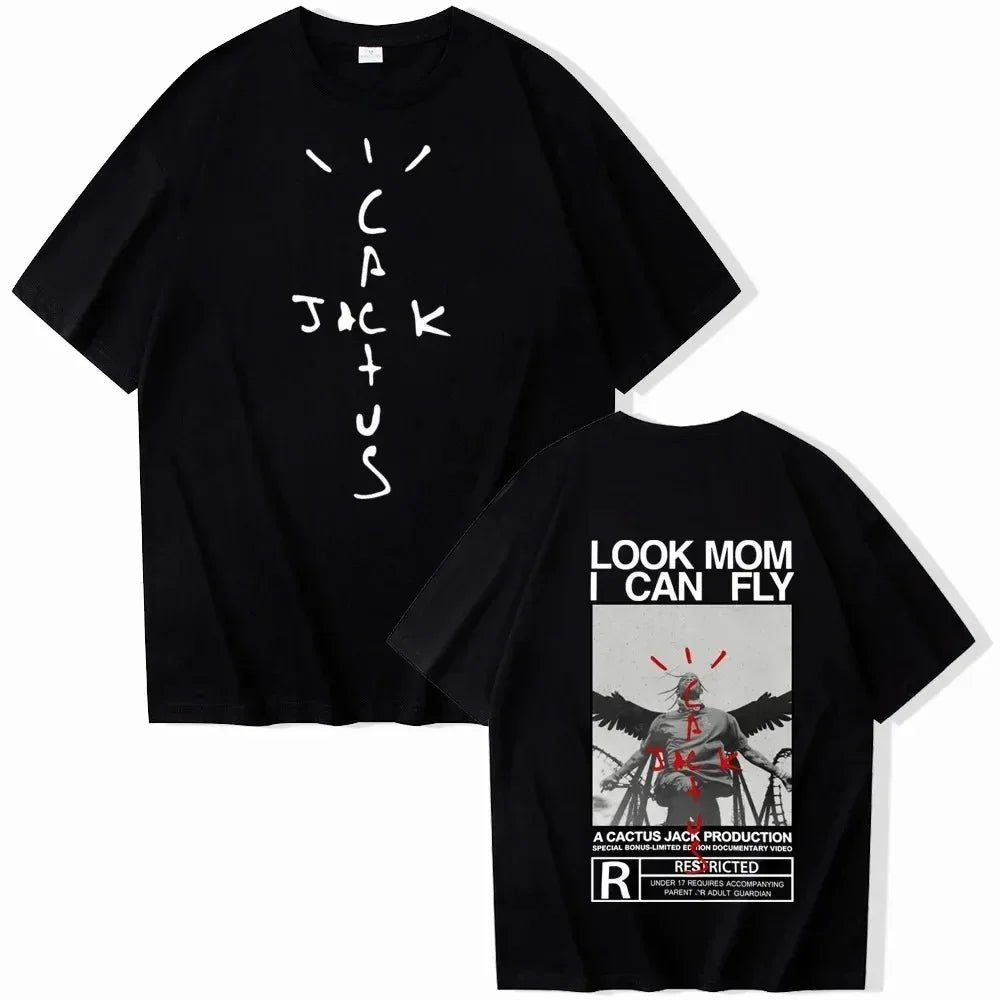 Travis Look Mom I Can Fly T-shirts unisex Scott Shirt Unisex Harajuku T-shirts à col rond et manches courtes