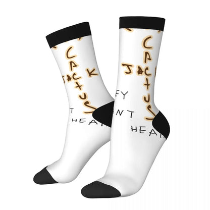 Chaussettes montantes Travis Scott amusantes en polyester, mi-mollet, pour femmes et hommes