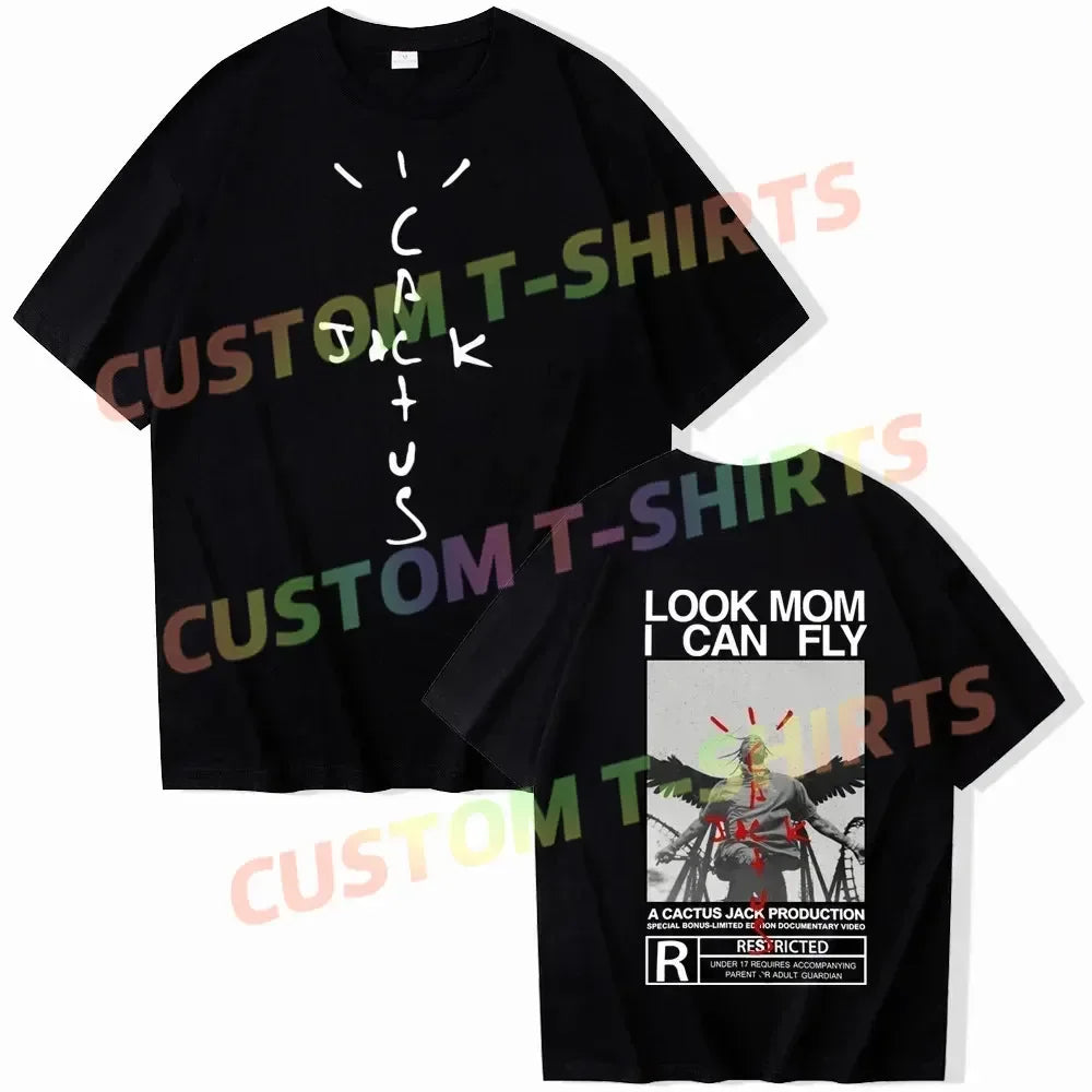 Travis Look Mom I Can Fly T-shirts unisex Scott Shirt Unisex Harajuku T-shirts à col rond et manches courtes