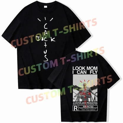 Travis Look Mom I Can Fly T-shirts unisex Scott Shirt Unisex Harajuku T-shirts à col rond et manches courtes