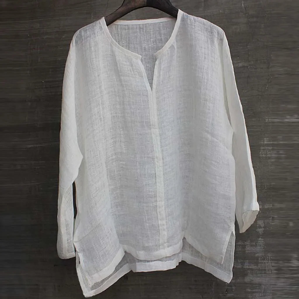 Nouvelle chemise en lin pour homme, coupe ample, respirante, couleur unie, manches longues, chemise hawaïenne décontractée.