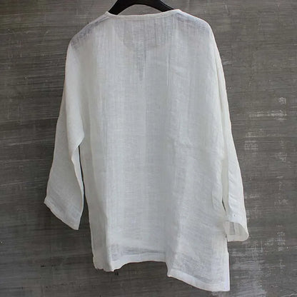 Nouvelle chemise en lin pour homme, coupe ample, respirante, couleur unie, manches longues, chemise hawaïenne décontractée.