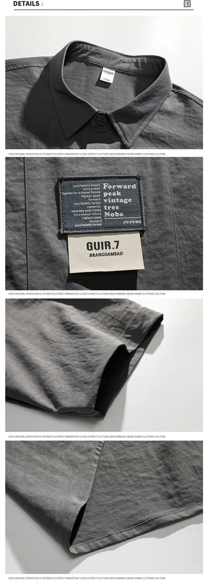 Chemises à manches courtes pour hommes pour l'été Chemises japonaises décontractées à col chemisier Chemises oversize à multiples poches de grande marque Chemises tendance pour hommes
