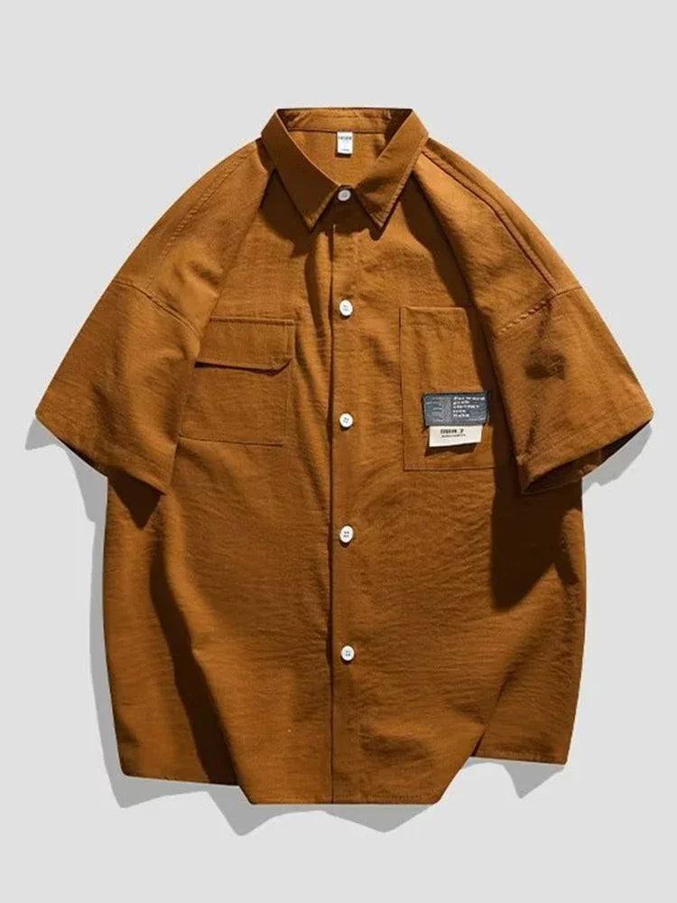Chemises à manches courtes pour hommes pour l'été Chemises japonaises décontractées à col chemisier Chemises oversize à multiples poches de grande marque Chemises tendance pour hommes