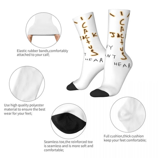 Chaussettes montantes Travis Scott amusantes en polyester, mi-mollet, pour femmes et hommes